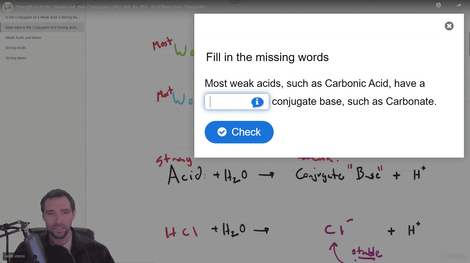Strength of Acids / Bases and their Conjugates. pKa, pKb, Ka, Kb (Lumi/H5P)